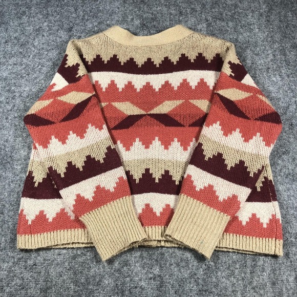 C&C California Cardigan Sweater Womens Medium Beige Multi Aztec Button Front - Picture 7 of 7